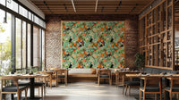 Nature-inspired wallpaper with rich colors and tropical elements

