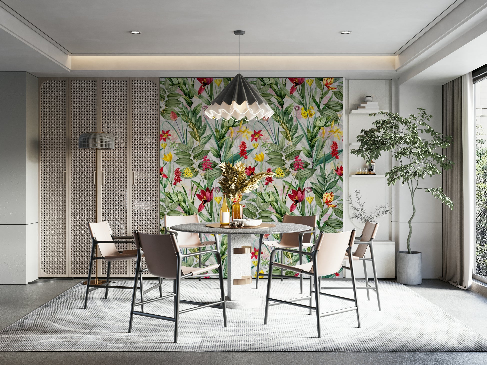 Bright, refreshing wallpaper design with colorful garden blooms

