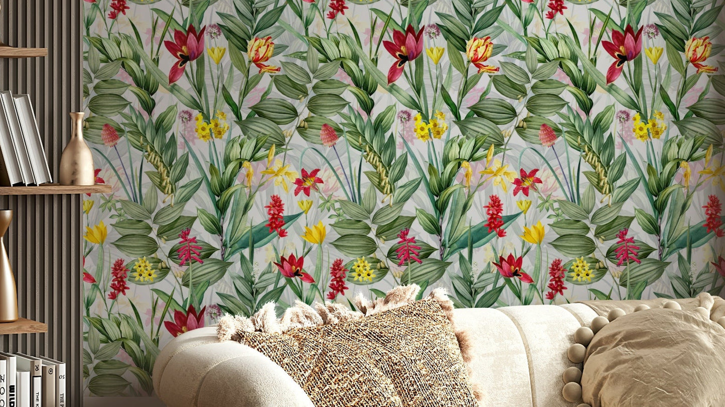 Colorful flower wallpaper adding a burst of nature to any room

