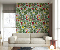 Floral wallpaper with vivid flowers and lush greenery for rooms

