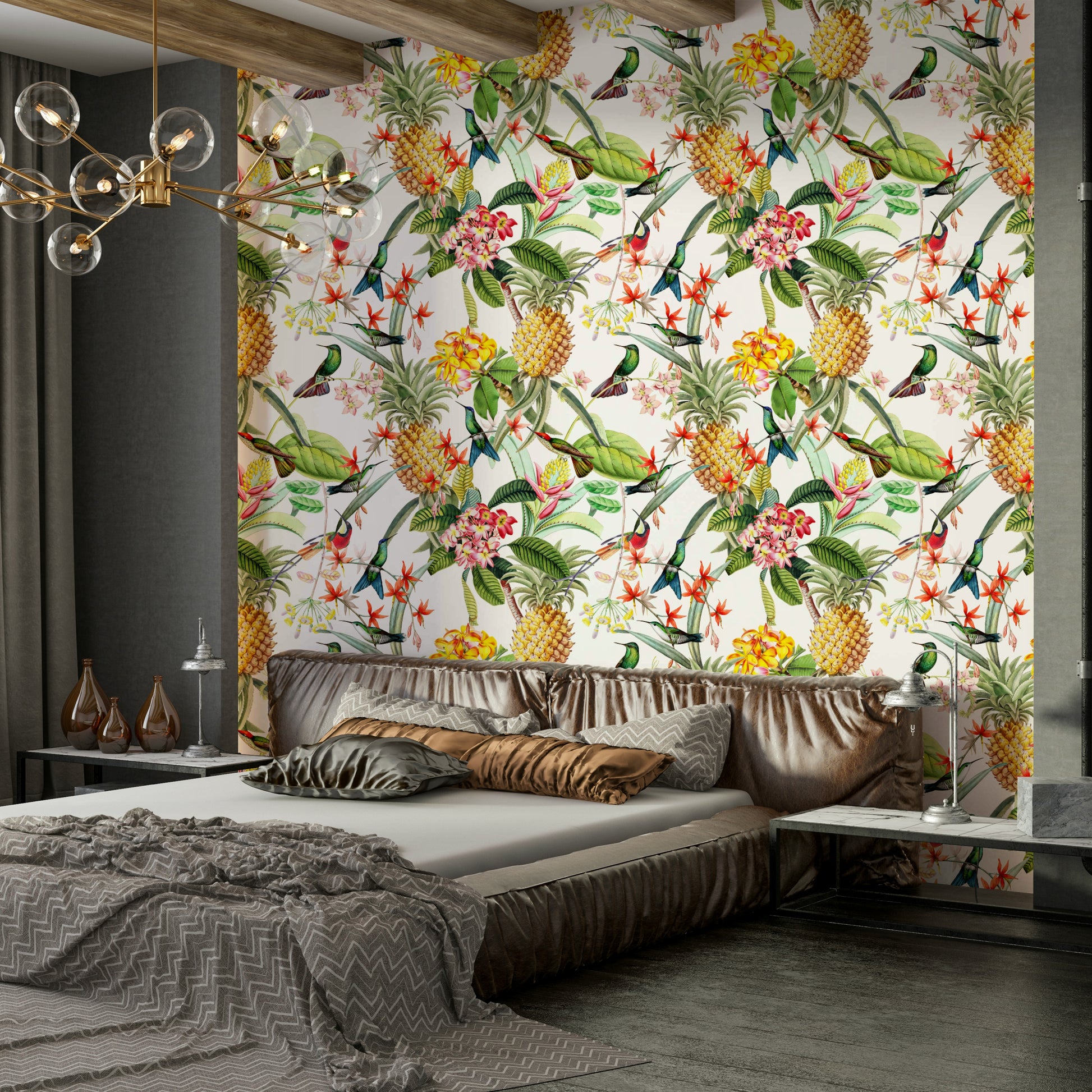 Tropical Paradise Hummingbirds wallpaper bringing exotic charm to your space.


