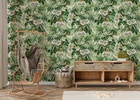 Detailed close-up of passionflowers and greenery in Passionflower Paradise wallpaper.

