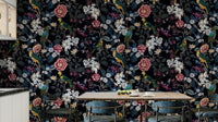 Nocturnal Paradise Wallpaper with dark foliage and vibrant blooms.

