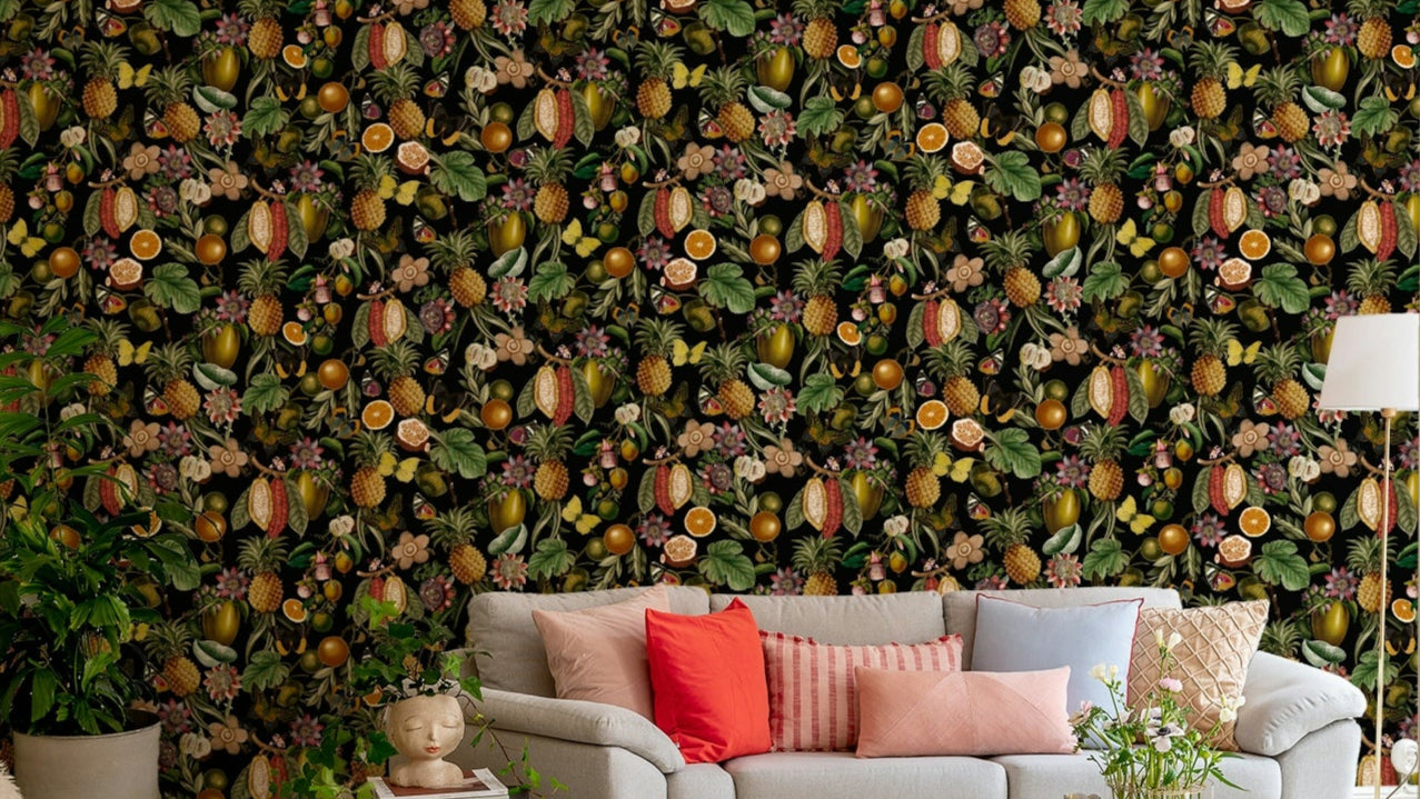 Tropical Botanical Rhapsody Wallpaper featuring lush greenery and blooms.


