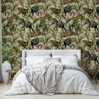 Detailed jungle mural with rich green tones and wild plants.

