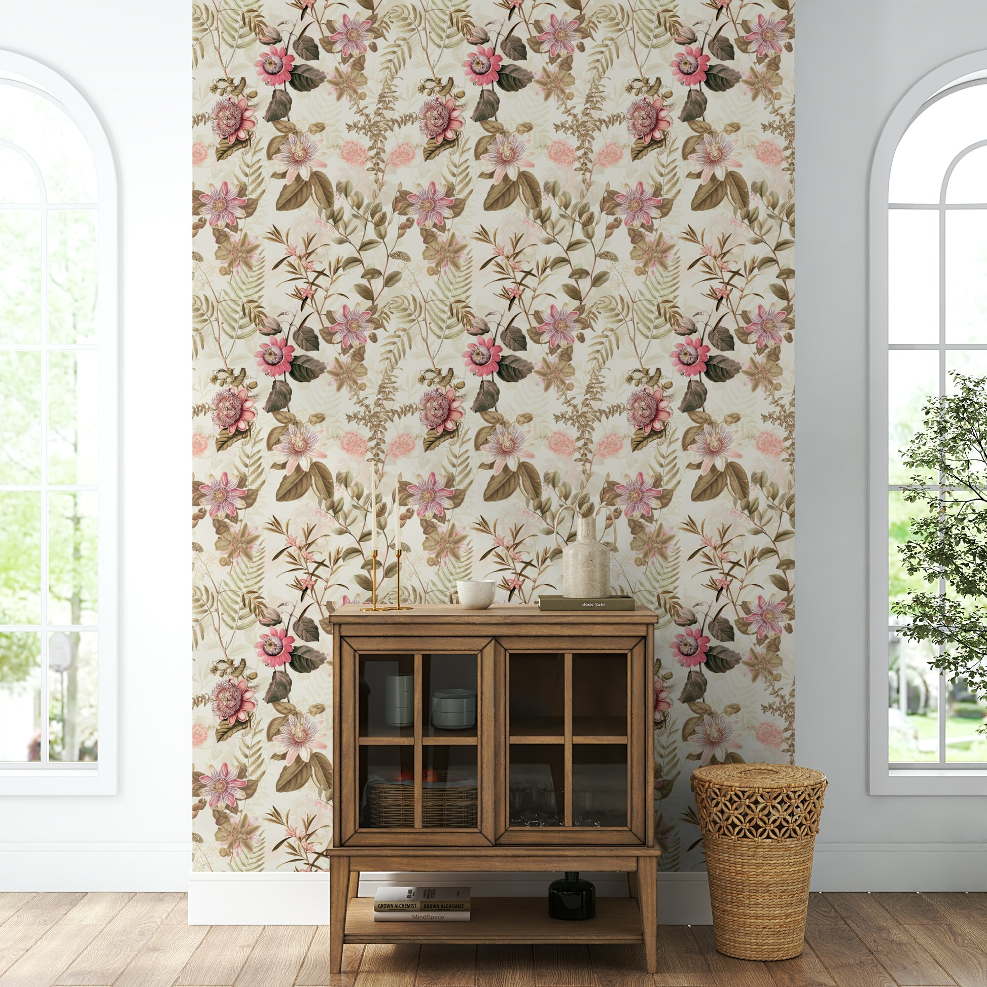 Tropical passionflower wallpaper mural for a lively room vibe.

