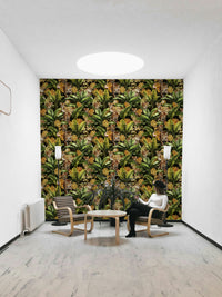 Golden Jungle wallpaper with exotic animals and tropical greenery.

