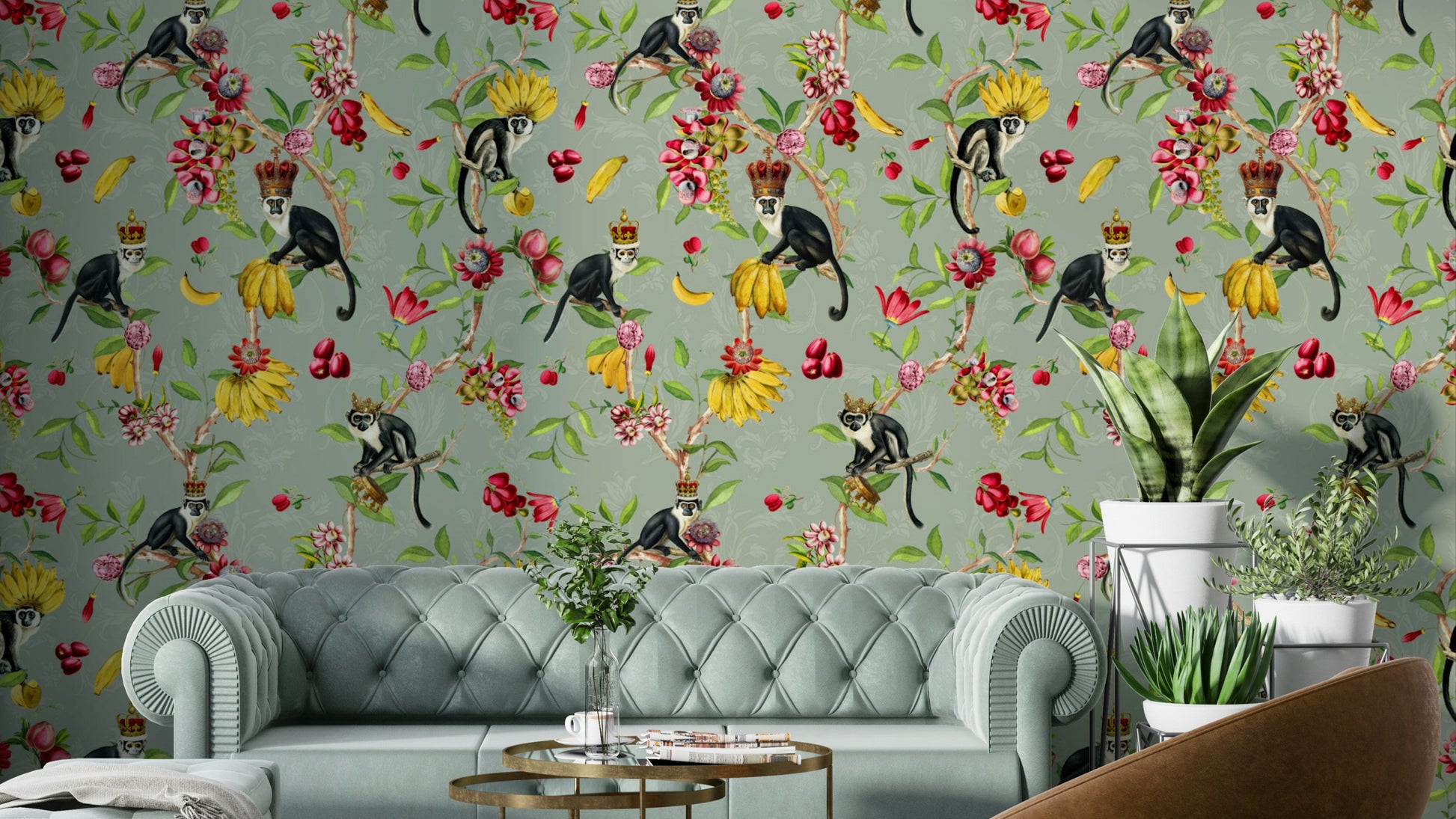 Exotic Monarchs Wallpaper with butterflies and vibrant tropical flowers.

