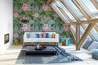 Wallpaper featuring organic greenery and soft, natural colors.

