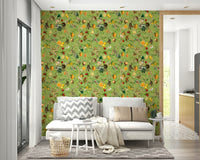 Vintage Primate Paradise wallpaper with rich green tones and colorful accents.

