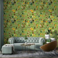 Lively wallpaper featuring playful monkeys and lush green leaves.

