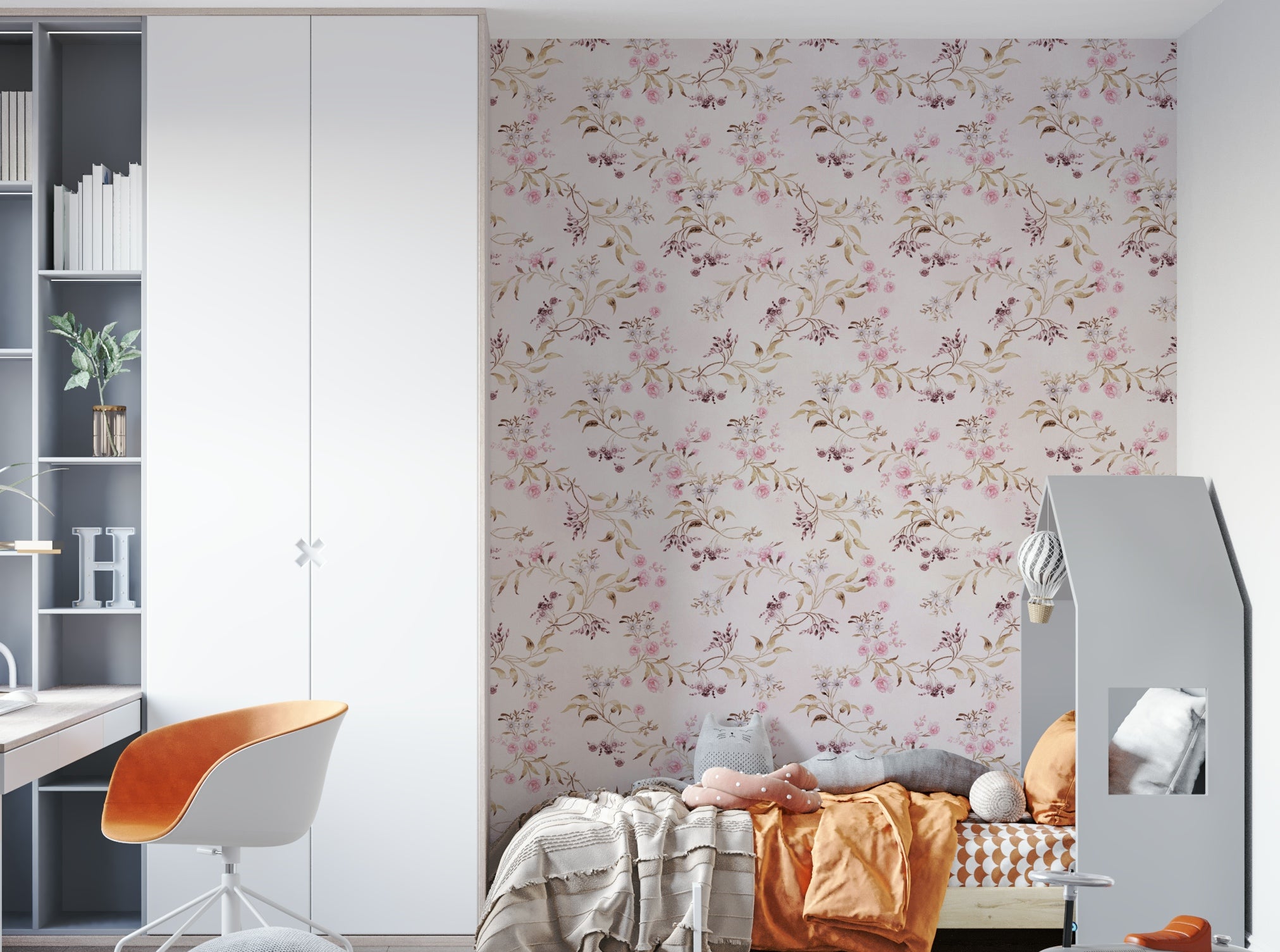 Botanical wallpaper with gentle color palette and timeless charm.

