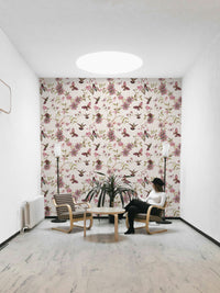 Soft botanical wallpaper with playful florals and gentle tones.

