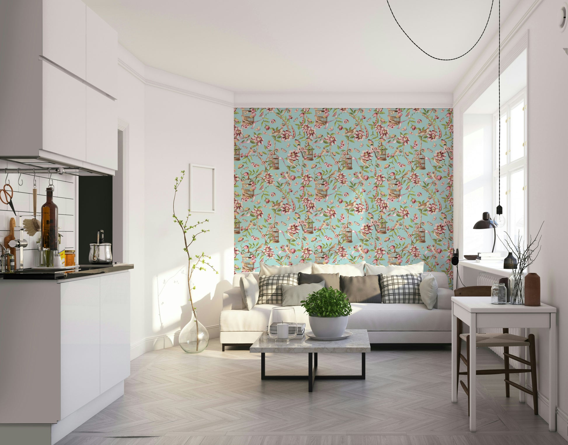 Enchanted floral wallpaper with pastel tones and elegant detail.

