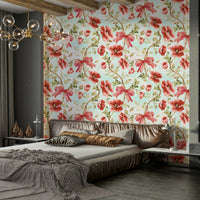 Preppy-inspired wallpaper with vibrant crimson blooms and curves.


