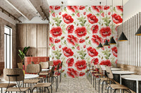 Watercolor Poppy Garden Wallpaper with soft red and blush poppies.

