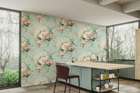 Romantic wall mural with garden-inspired roses and wildflowers.

