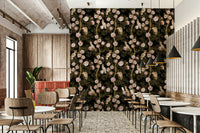 Close-up of subtle tropical leaves in muted green tones.

