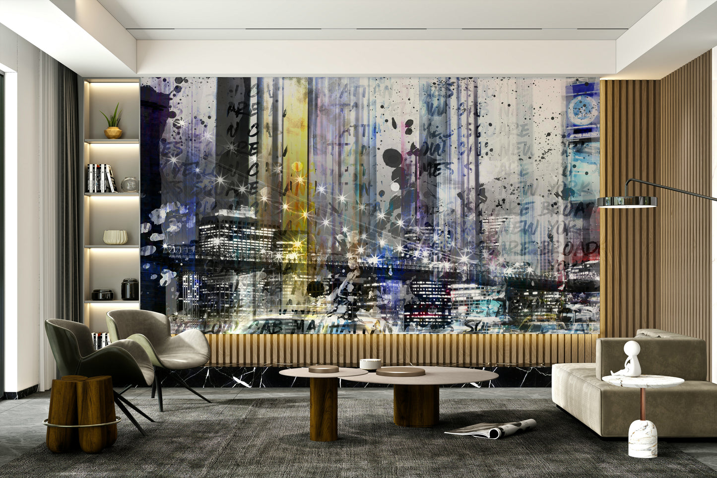 Mixed-media New York mural with bold modern energy

