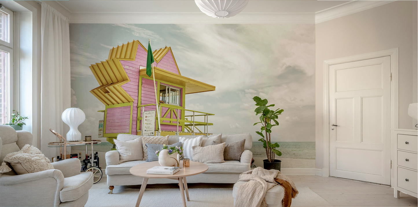 Sunny Miami Beach mural for creating a retro coastal atmosphere.

