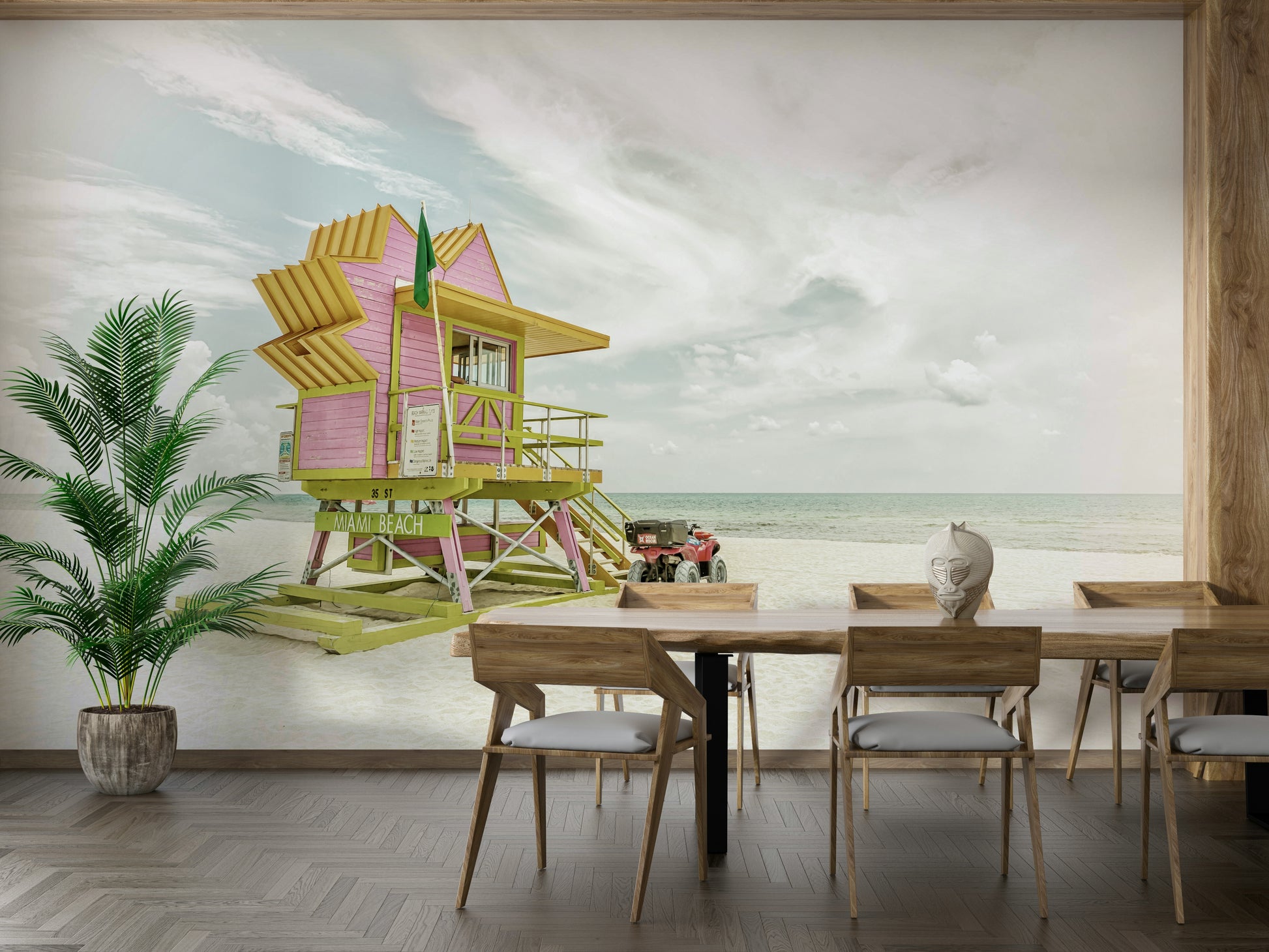 Vintage Miami Beach wall mural perfect for vacation-inspired decor.

