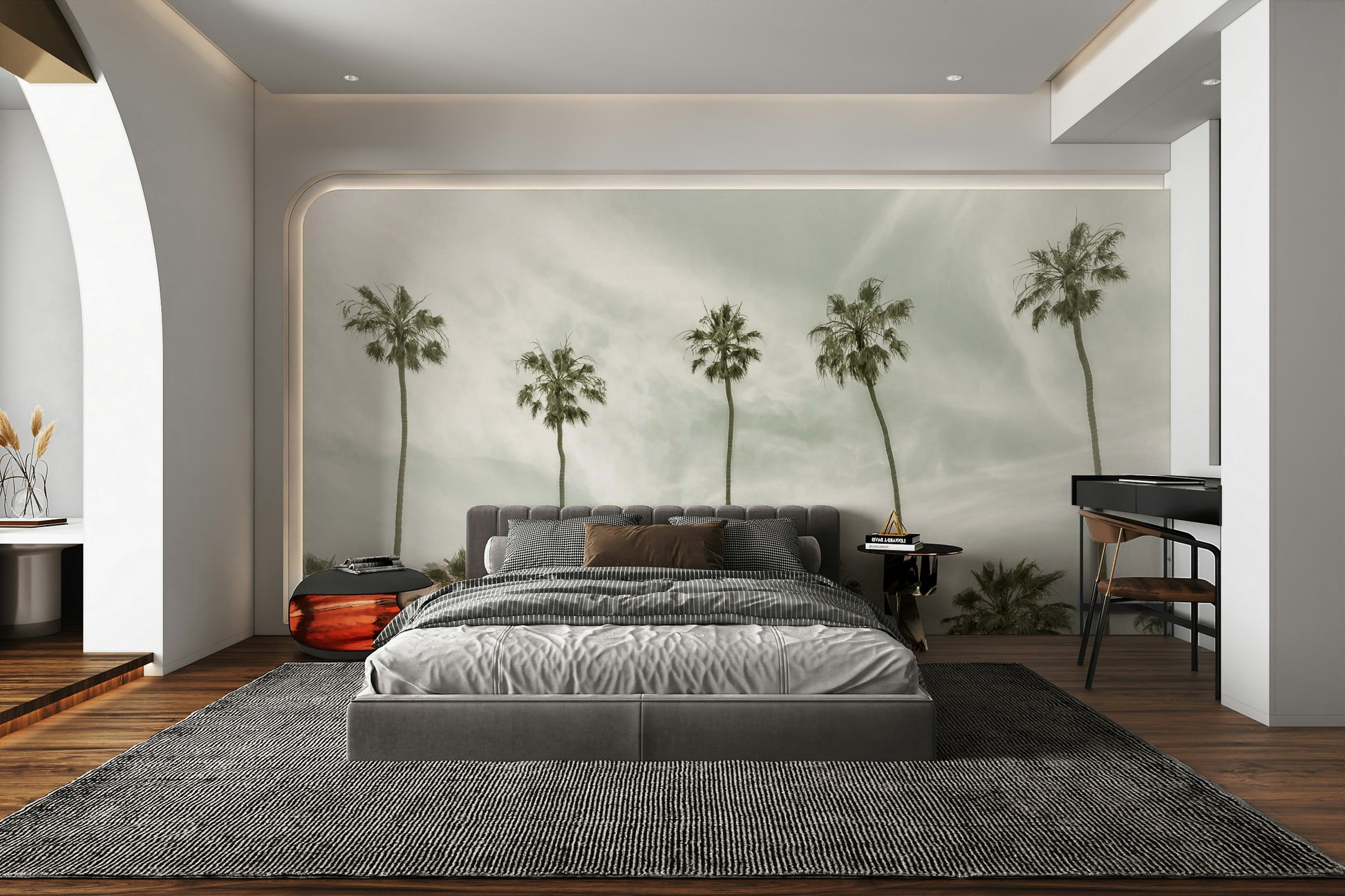 Coastal palm tree mural in vintage design for relaxed interiors.

