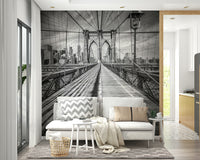 Iconic Brooklyn Bridge wall mural for a New York-inspired room.


