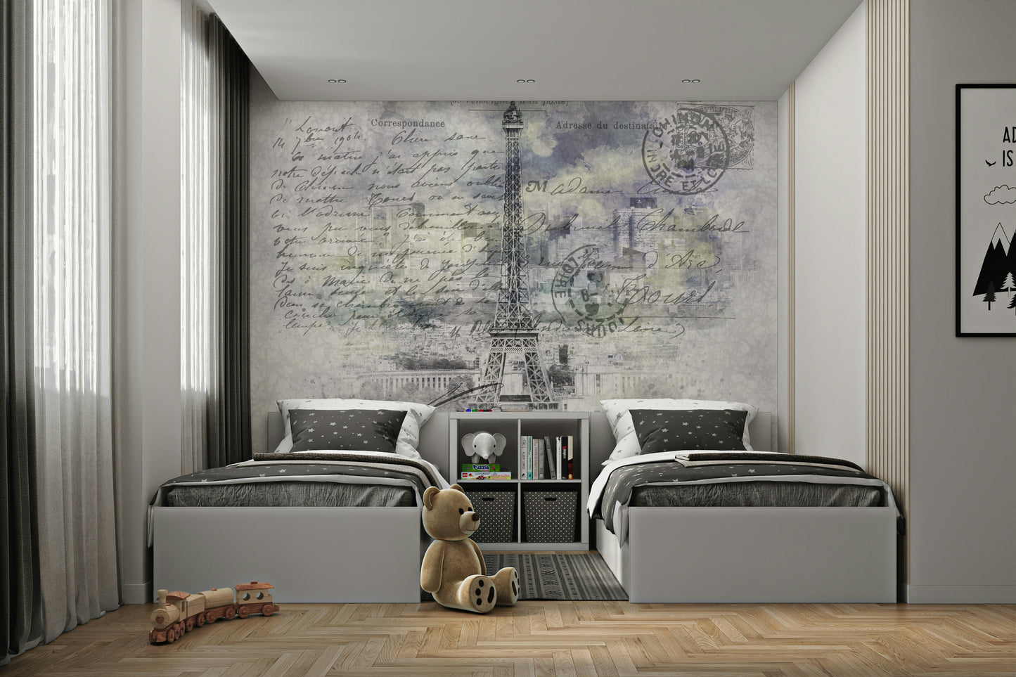 Parisian city view wall mural with collage effect

