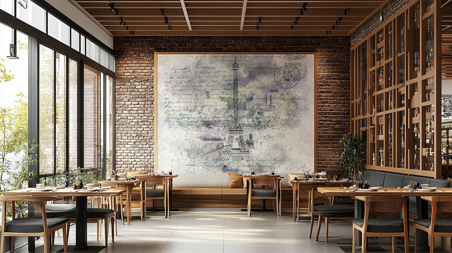 Artistic Paris skyline mural from Montparnasse view

