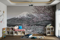 Peaceful wall mural of cherry season near Mount Fuji

