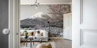 Mount Fuji wallpaper with vivid pink sakura details

