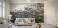 Colorkey mural wallpaper of Mount Fuji and sakura trees

