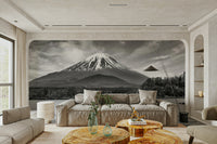 Tranquil Japanese lake wallpaper with iconic Fuji view

