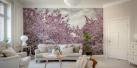 Wall mural of cherry blossom alley in soft spring light

