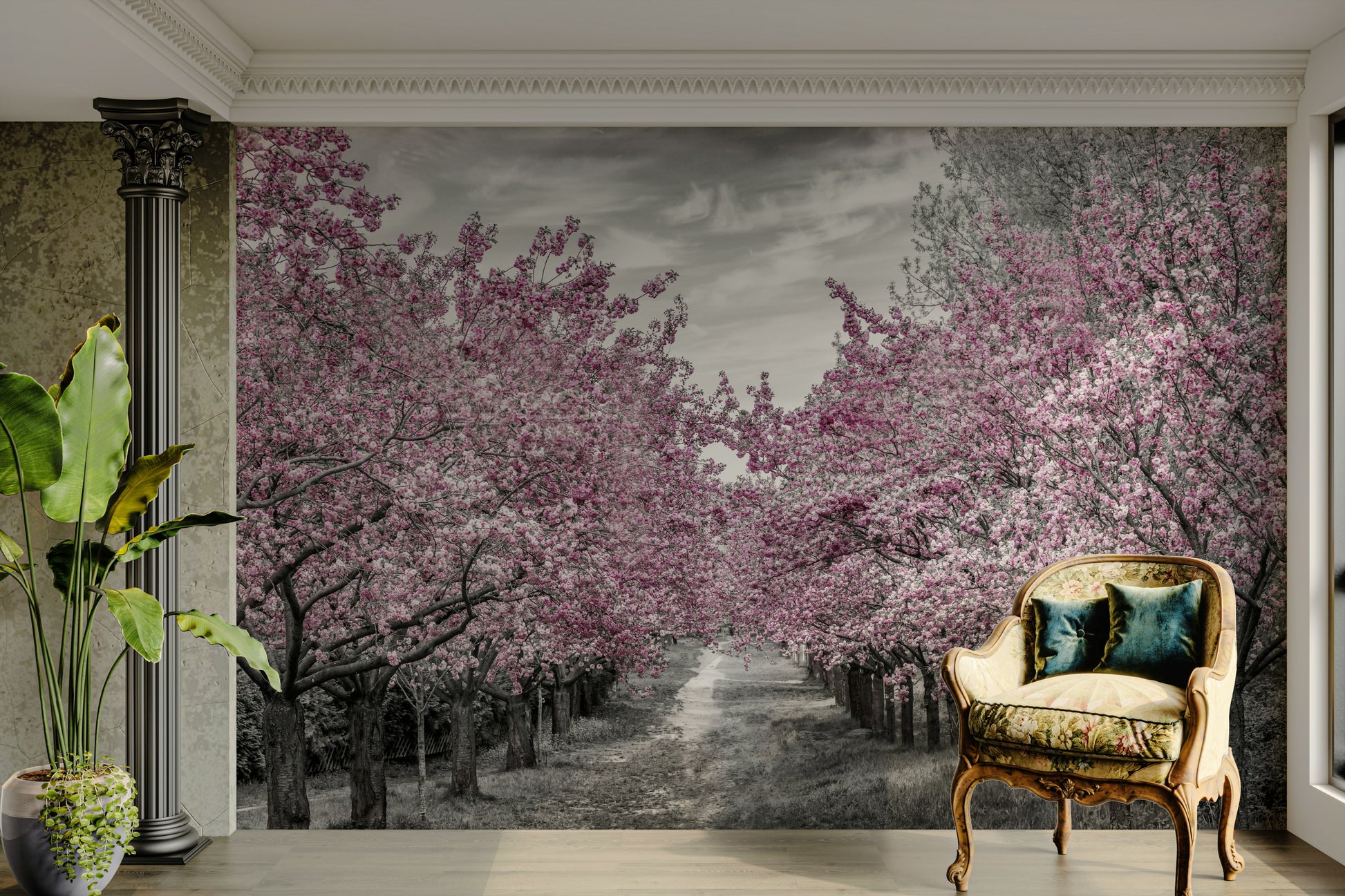 Gentle nature wallpaper with pink cherry blossoms

