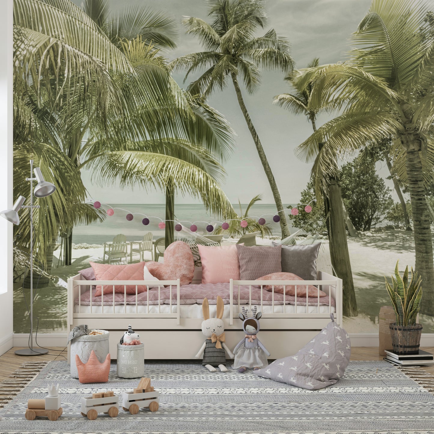 Mural wallpaper featuring retro palm tree view

