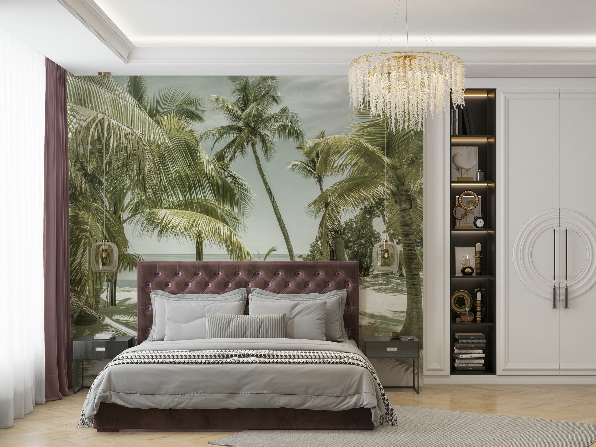 Beachy wall mural with retro design elements

