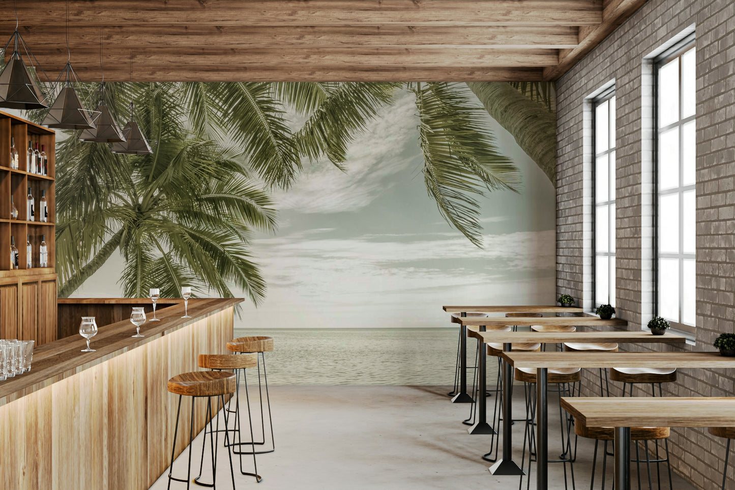Palm tree and ocean mural for coastal interiors

