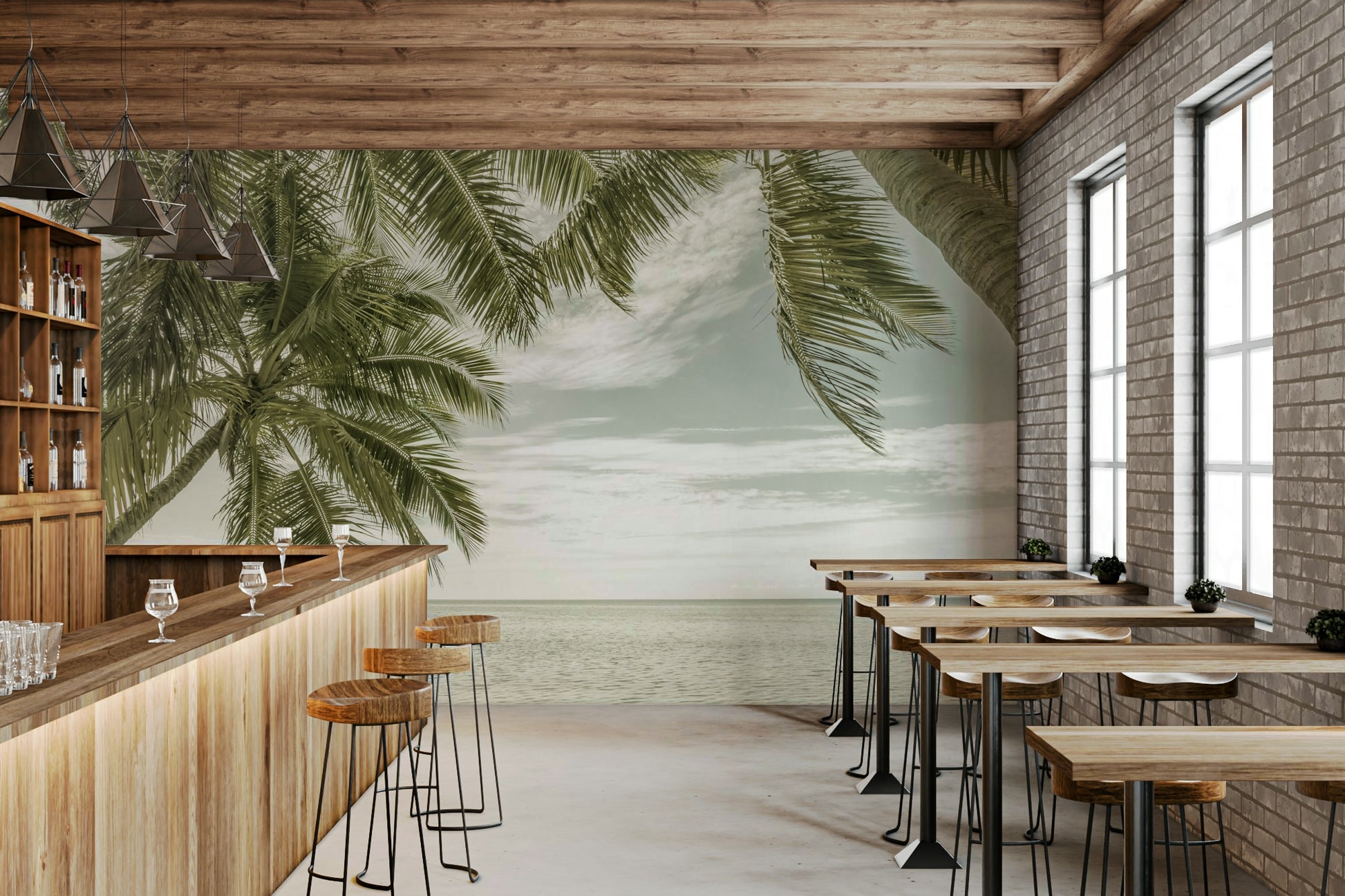 Palm tree and ocean mural for coastal interiors

