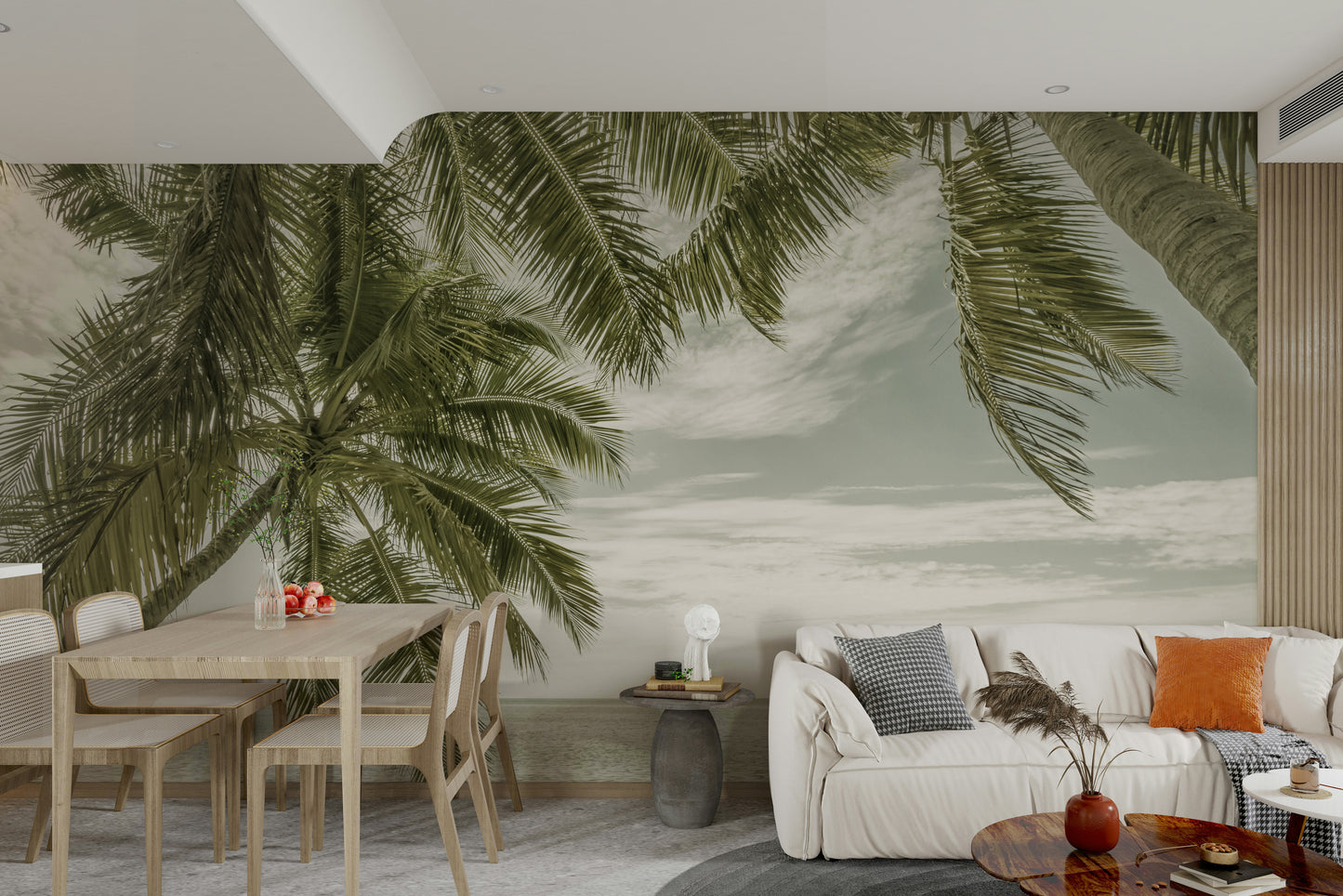 Vintage-style ocean view wallpaper for sunny rooms

