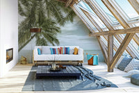 Vintage Florida mural with ocean view and palm trees

