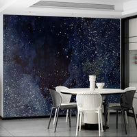 Cosmic cobalt blue mural wallpaper for a celestial-inspired room.

