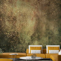 Olive and gold galaxy-inspired wall mural for contemporary spaces.

