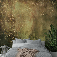Deep olive and gold galaxy design wall mural for modern rooms.

