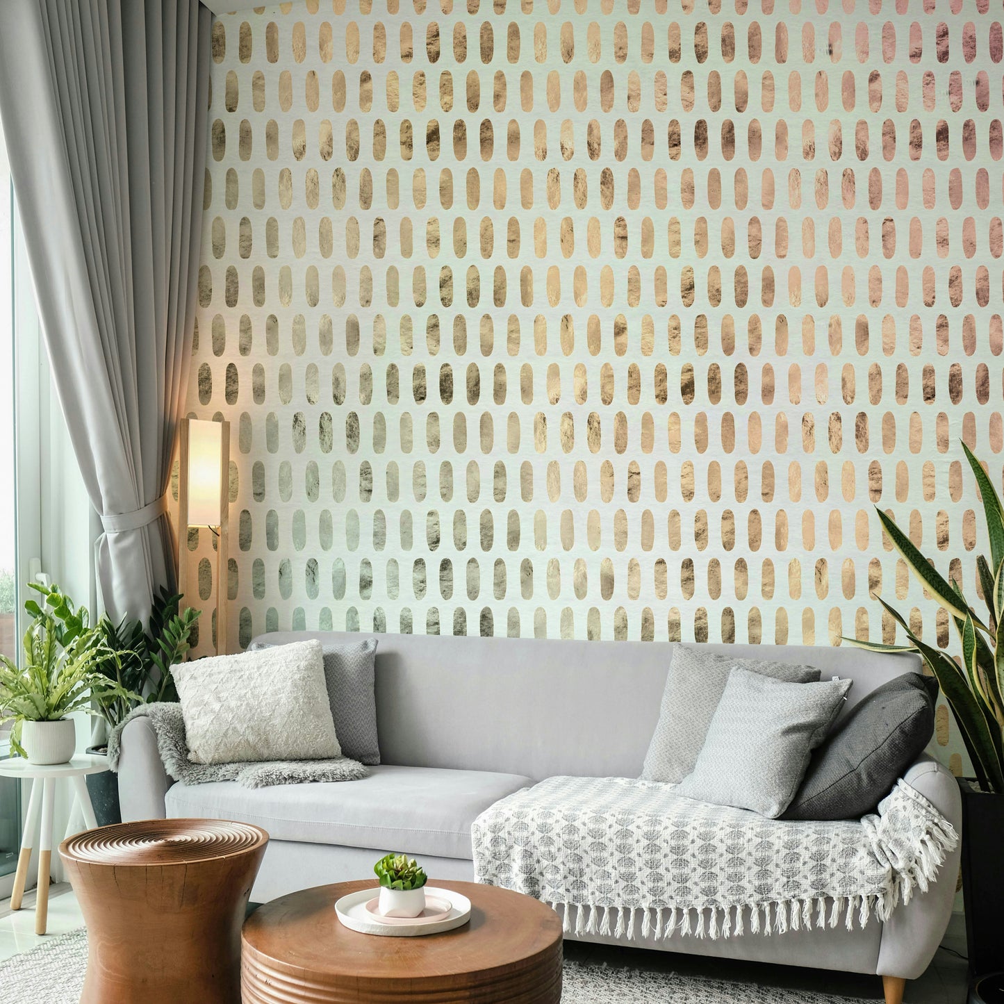 Floating iridescent oval design wall mural for modern rooms.

