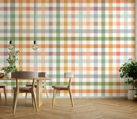 Cozy gingham wallpaper with a soft, pastel countryside design.

