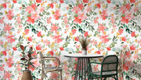 Summer Oleander Floral Coral Wallpaper with vibrant coral flowers and greenery.

