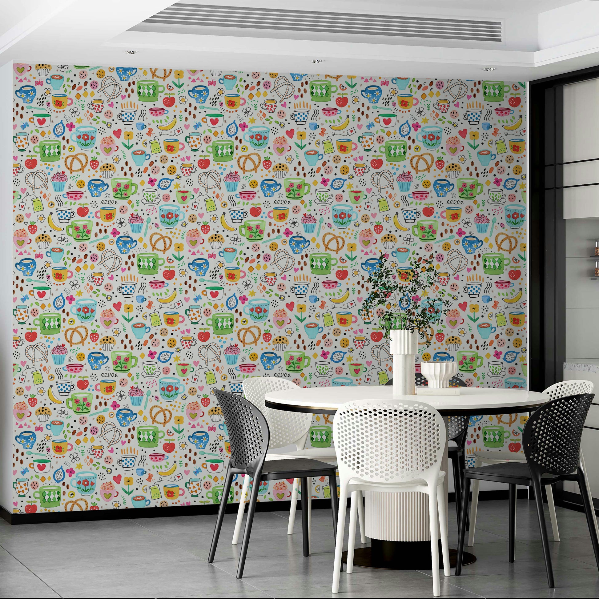 Nostalgic kitchen wallpaper perfect for cafés and dining areas.

