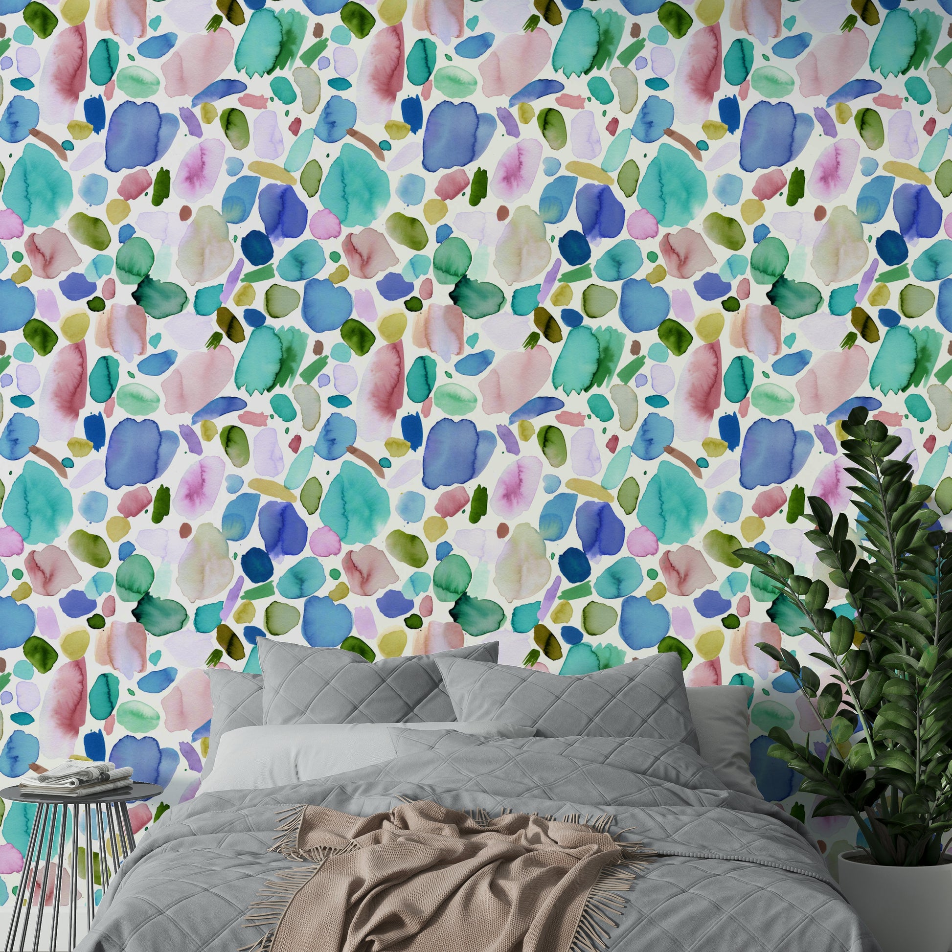 Soft blue abstract wallpaper with watercolor strokes and layering.

