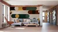 Bold Circle and Lines Wall Mural featuring geometric shapes and contrasting colors.

